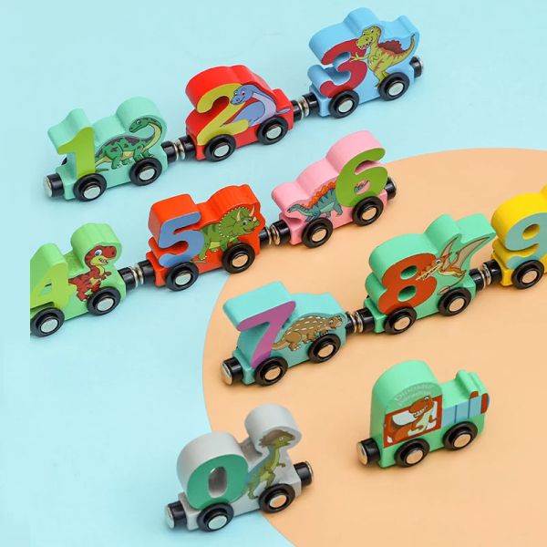 11pcs/sets magnetische Dinosaurier -Zugnummer Holzspielzeug lernen Autos mit Zahlen Farbe Zug Montessori Spielzeug für Kinder Kleinkind