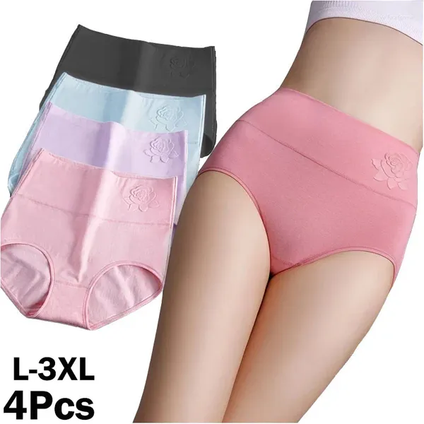 Frauen Höschen 4pcs/Los hohe Taille Unterwäsche Baumwollbauch Plus -Größe Slips Mädchen nahtlose Unterhose sexy Dessous weiblich