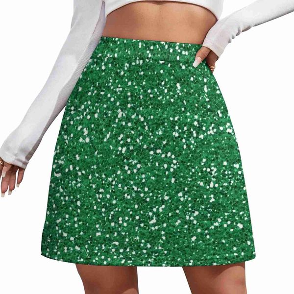 Abiti sexy urbani Green Gritter Mini gonna corta Gonna Donna Miniatura Gonne eleganti per donne 2443