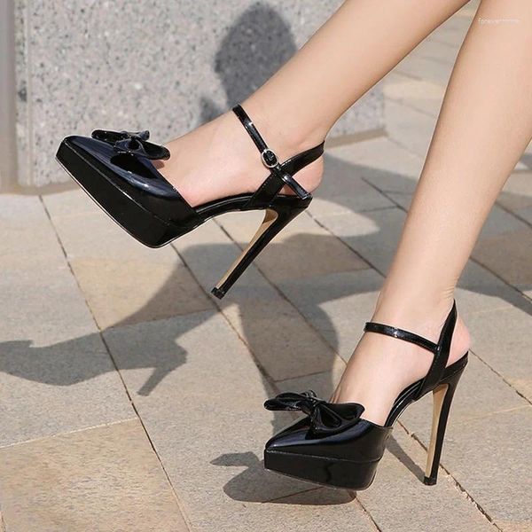 Sandálias senhoras estiletto sapatos pontuais arco arco sexy moda 12 cm plataforma de 2,5 cm wz