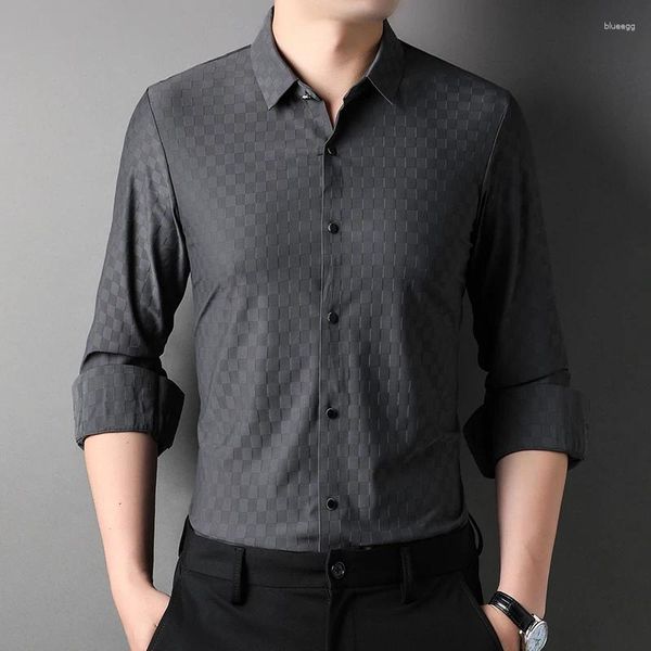 Erkek Elbise Gömlek Bahar Gömlek Kare Boyun Gevşek İş ve Eğlence İş Giysileri 2024 Büyük M-4XL