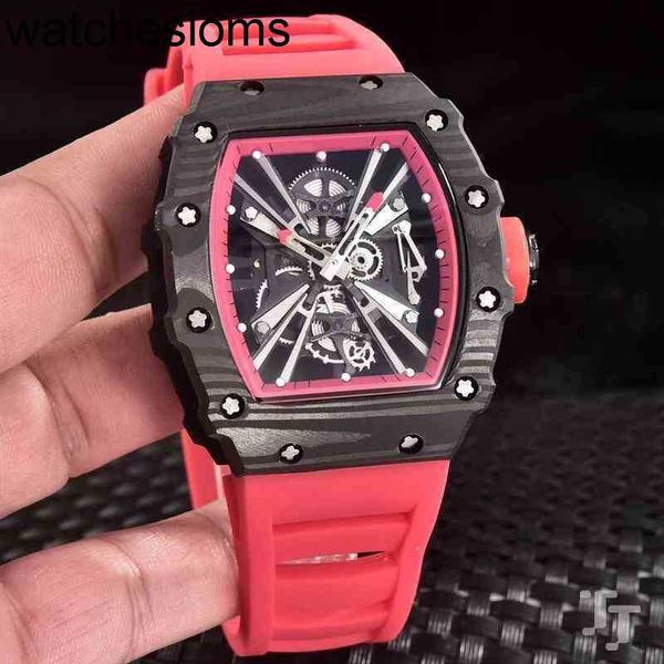 Richardmill Watch Date Luxury Mens Mechanical Black Red Rubber Men Men Sapphire Glass Automatic Carbon Fiber Sport