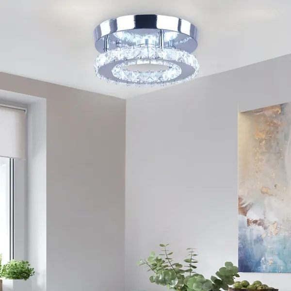 Luzes de teto Frixchur Mini lustre liderado Round Semi Flush Mount Crystal Lighting for Bedrooms Dinning Rooms corredor