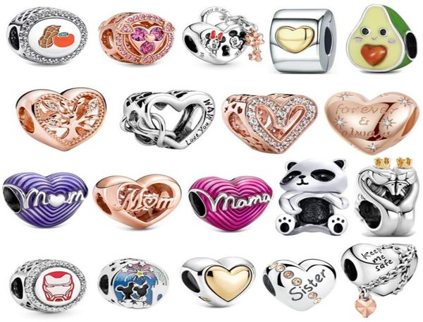 Nuovo S925 Sterling Silver Charm perle sciolte rotonde in rilievo Heart Original Fit Bracciale Panda Pendant Classic Fashi