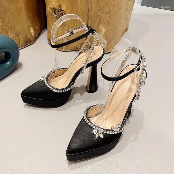 Elbise ayakkabıları zookerlin sivri uçlu kayış tokası kadın sandaletleri ipek siyah seksi gladyatör stiletto yüksek topuklu boy 35-42 yaz