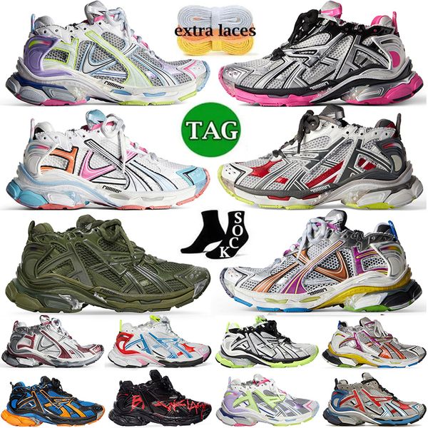 Tasarımcı Elbise Ayakkabı Balengiagas Track Runners 7.0 7.5 Erkek Kadınlar Çok renkli siyah beyaz mavi fuşya Pembe Erkek Köpük Runner Shoe Trainers Platform Büyük Boyut 46 Sneakers