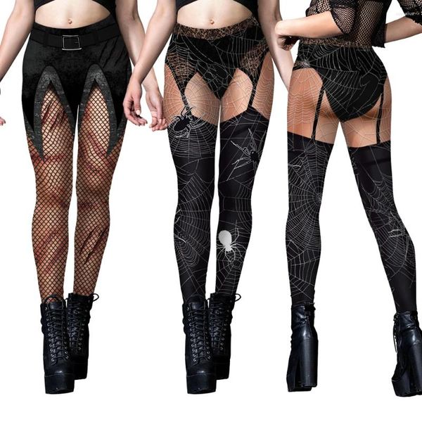 Kadın Taytları% 12 Spandex Moda Gotik Dantel Örgü Baskılı Kadın Seksi Siyah Elastik Egzersiz Fitness Çalıştırma Streç Pantolon