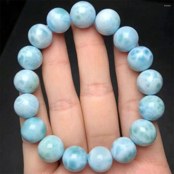 Braccialetti Link 12mm Bracciale Larimar naturale Donne Fashion Healing Crystal Perle Round Lovers Strand Jewelry Gift 1pcs