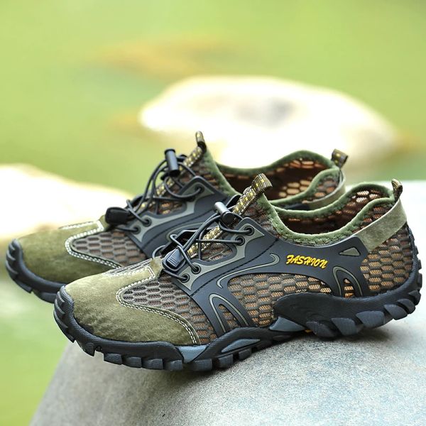 Botas respiráveis tênis de caminhada à prova d'água de camurça de camurça de camurça tênis ao ar livre sapatos de escalada Man Sport Quickdry Trail Trekking Shoes