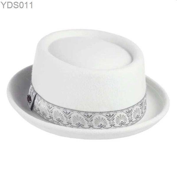 Breitkrochhelme Bucket Gemvie 100% Wollmenschen Schweinslederhut geeignet für Papa Uniex White Black Top Ladies Gentlemen Bowler Fedora YQ240403