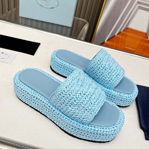 MULES SANDERS DESIGNER SANDALI Piattaforme a cuneo a cuneo sandali intrecciati intrecciati sandali retrò retrò perizoni cannellezza paglia piatta a piedi aperte sandali da spiaggia bohémien