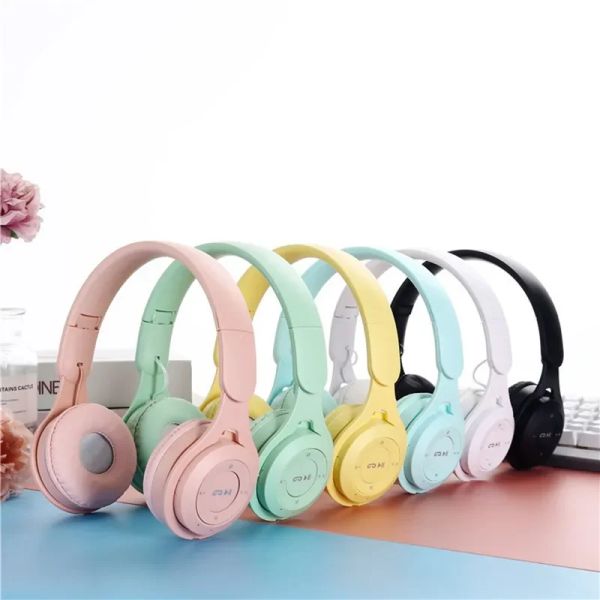 Kulaklık/Kulaklık Makarna Kulaklıkları Çocuklar Kablosuz Bluetooth Kulaklık Stereo Head Band oyun kulaklığı Mobil tablet için Mic Gamer Girl Hediye