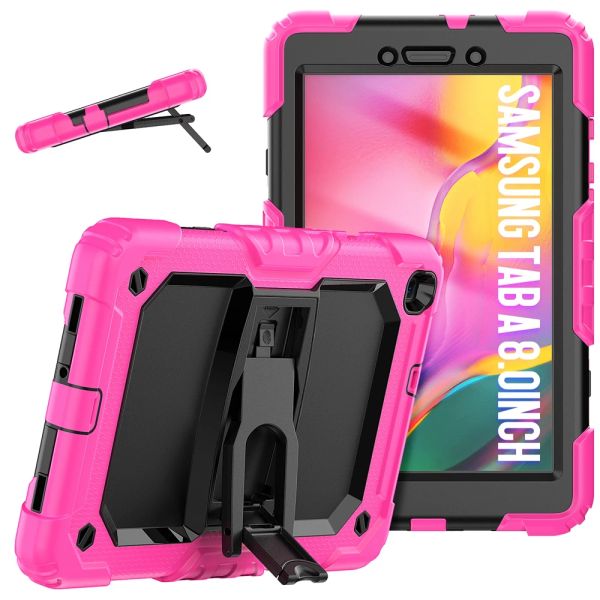 Para Samsung Galaxy Tab A 8,0 polegadas Case Kids Safe Silicone PC Casos híbridos à prova de choque ajustável Tampa de comprimido de Kickstan com alça de ombro+Tela Protector Pet Film