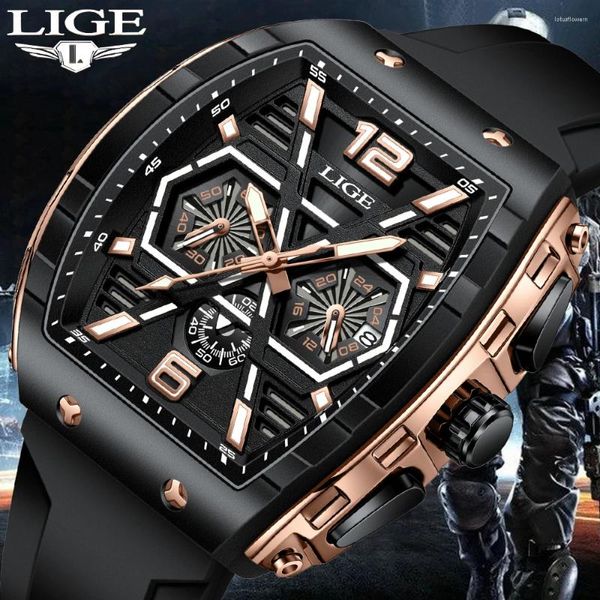 Orologi da polso relogios Masculino Lige Business Black Watch for Men Watert Proof Quartz Mens Watches Top Creative Silcone