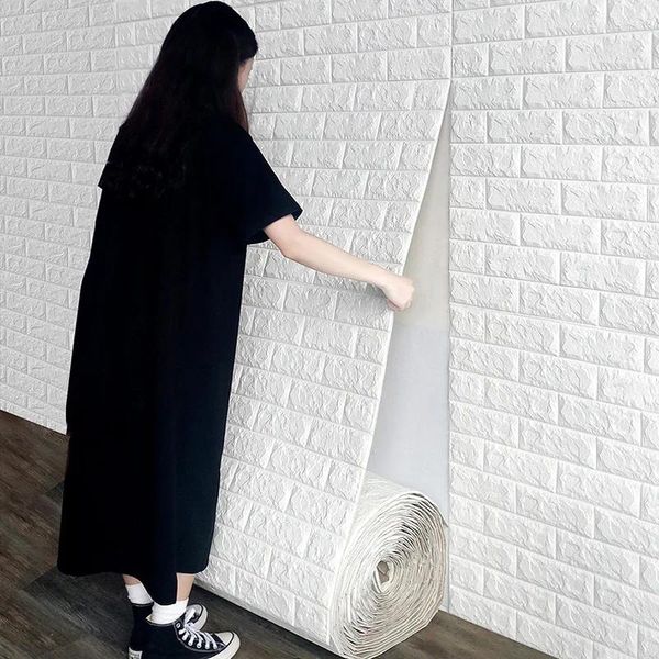 Duvar Kağıtları 500cm Ev Duvar Dekor 3D Tuğla Çıkartmalar DIY Kendinden yapışkanlı su geçirmez duvar kağıdı Mutfak Çocuk Odası Yatak Odası