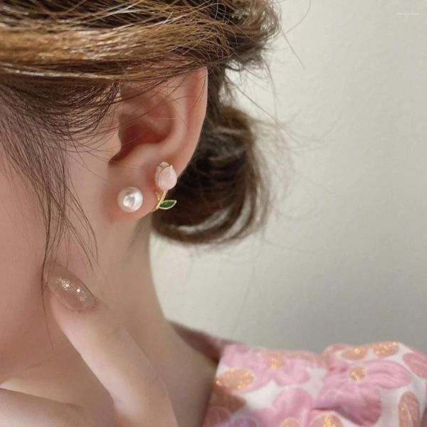 Brincos de garanhão 1 par de garanhões de orelhas tulipa jóias de pérolas de flores da moda para meninas adolescentes