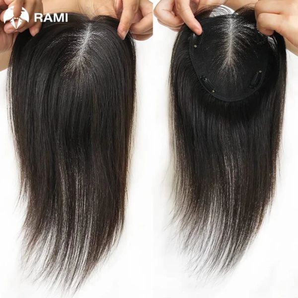 Topper menschliches Haartopper für Frauen natürliches Haarstück ein Stück handgefertigte Schweizer Netzdame Hair Clips Perücken lockig/glattes Haar Topper