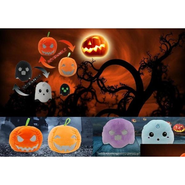 FILME TV PLUSH Toy Halloween Pumpkin Ghost Dois lados recheado luminoso P Toys Gifts Holiday Party Party Props Surprise Whole4327428 Dhdiz