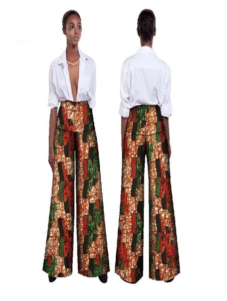 Stampa in cera in tessuto africano pantaloni in vita alta più vestiti africani per donne pantaloni a gamba larga bazin ricche WY3922487903