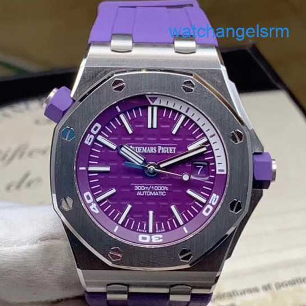 Athleisure AP Orologio da polso AP Royal Oak Offshore Series 15710ST in edizione limitata Purple Back Back Transparent Mens Fashion Leisure Business Sports Meccanical Diving orologio