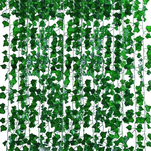 Fiori decorativi 12/24 PC 2,2 metri Simulazione Ivy Green Rabish Strips Creeper Vine Artificiale Foglie finte Foglie per la casa Decorazione