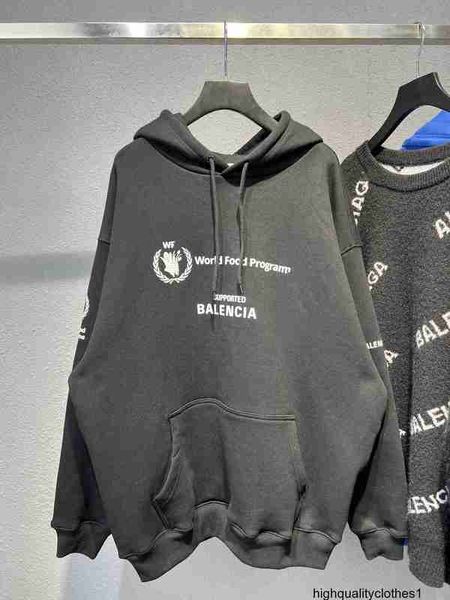 Tasarımcı Ailesi B WFP Gıda Planı Fırçalanmış Köpük Baskı Paris Band Black Sweater Hoodie X62Z