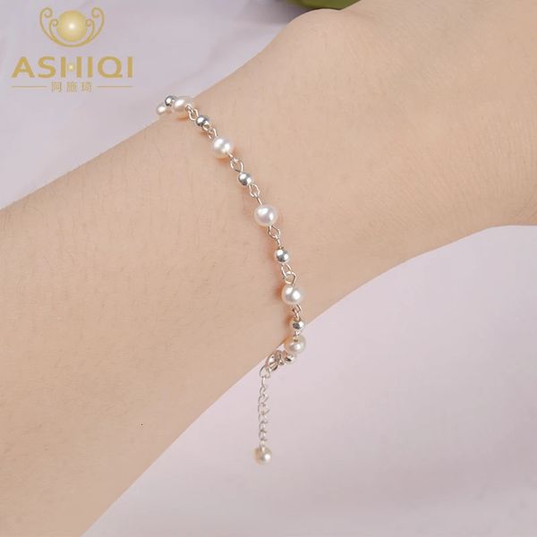 Ashiqi natürliches Süßwasserperlenarmband 925 Sterling Silber Perlenschmuck für Frauen 240319