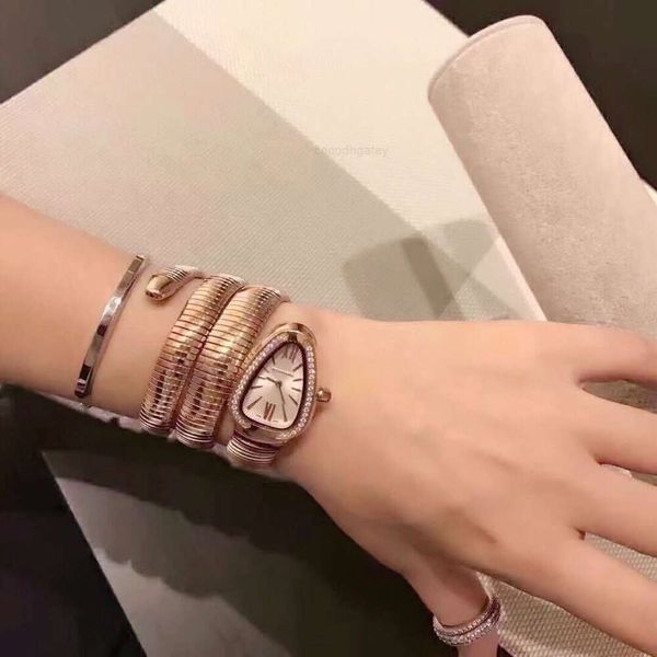 Damen Bvlgairs Luxus Uhren Luxus Lieben Frauen Beobachten Schlangengeformte Star -Promi -Roségoldarmband mit Diamond Wickeld Stahlband Frauen 5UOB 5BKK