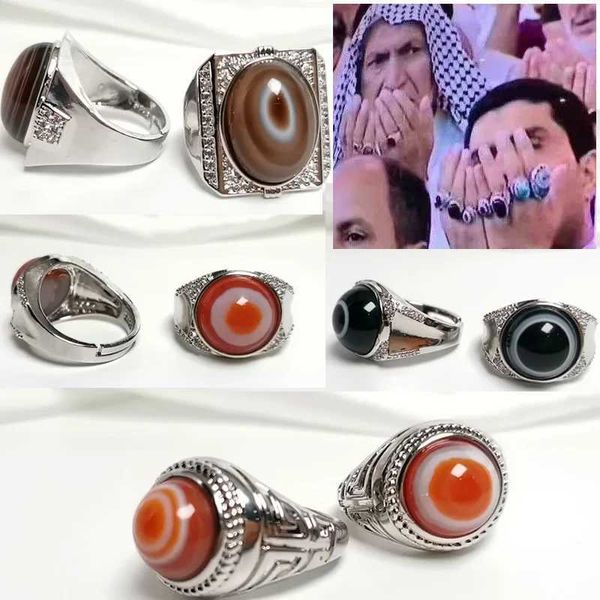 Bandringe Herren Achat Evil Eye Design Charm Achat Ring Punk Finger Schmuck Geschenk Edelstahl Ring Herren Mode Schmuck 40402