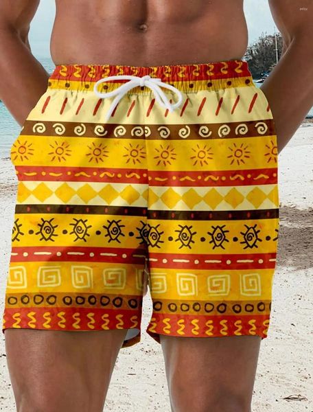 Herren Shorts Ethnic Print Board Hawaiian Swim Trunks Kordelstring mit Maschenfutter elastischer Taille Holiday Beach Kurzfilm