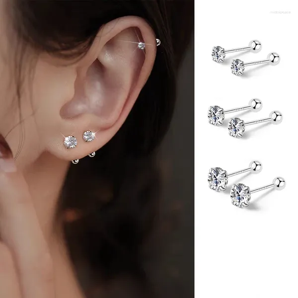 Saplama küpeleri 1PAIR 925 STERLING Gümüş Boncuk Vidası Erkekler Erkekler Basit 3-6mm Yuvarlak Kübik Zirkonya Kulak Vücudu Piercing Mücevherat