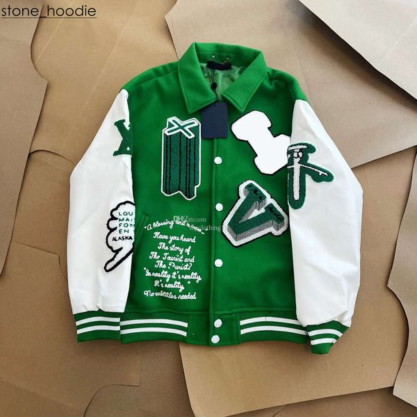 Louies Vuttion Designer Jackets Menas de luxo da moda Menina Menina Louies Vintage Logo Manga Longa Baseball Verde Casual Casual Vutção Roupas de bombardeiro