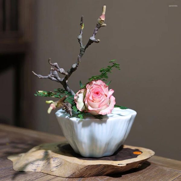 Flores decorativas Cerâmica vaso hidropônico de vaso hidropônico de lótus BONSAI A decoração de escritório de decoração de cerâmica pequena decora