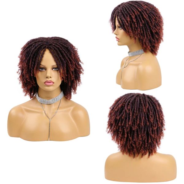 Wigs Belle Show Dreadlock Perücke Kurzes Afro gekinky lockige Spitze vorder Haare mit Pony for Woman Weiche Locs Haare Afro lockige Perücken rot grau