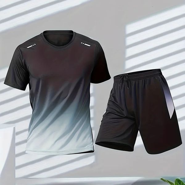 2023 Sommer Sportbekleidung für Männer Gradientendruck Badminton Anzug im Freien im Freien T -Shirt Shorts atmungsaktiven Herren Sport 240329