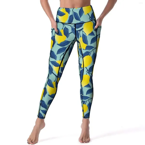 Leggings femminili pantaloni da yoga al limone carino sexy divertimento agrumi grafici push up gingins Legins Donne allunga i collant sportivi