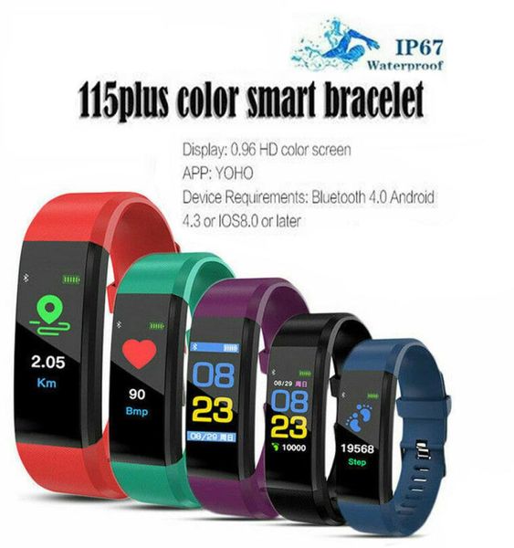 Pulseiras ID115 PLUS Color Smart Pulseira Tela Sports Watch Fitness Running Tracker Heart Rate Pedometer4298219