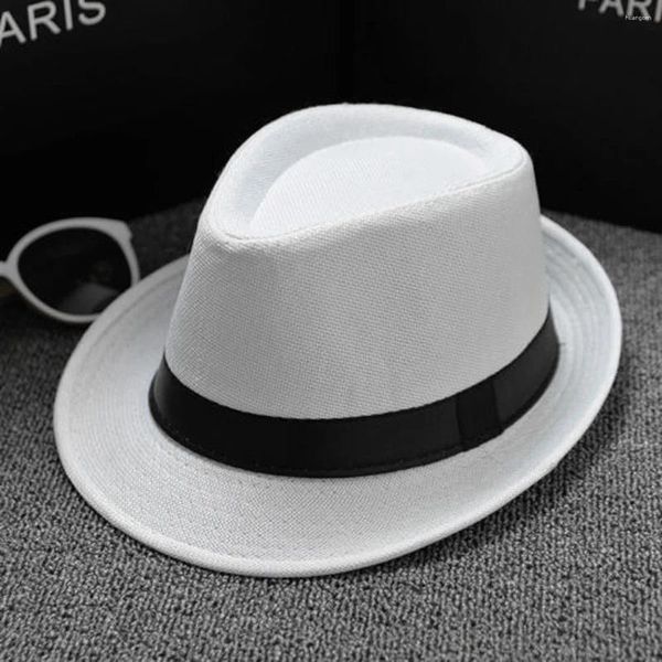 Berets Fashion Unisex Stroh Fedora Sun Hat Panama Quetsche Männer Frauen falten Reisen mit Gürtels Mütze