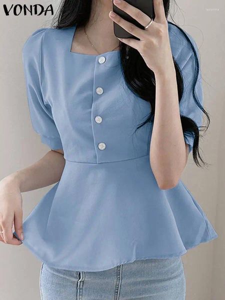 Blouses femininas Vonda Women Office Camisetas 2024 Tops de verão elegante blusa de manga curta curta