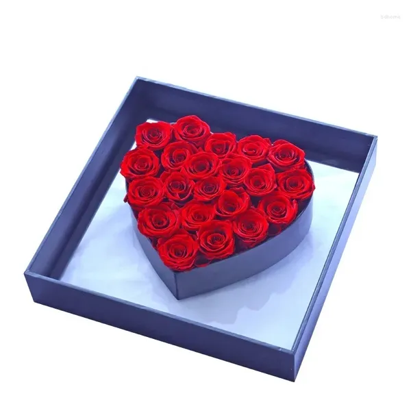 Flores decorativas Valentine Preserve Red Rose Rosa Vermelha Caixa Transparente Flor Natural Eterna Para Idéias de Presentes de Amor