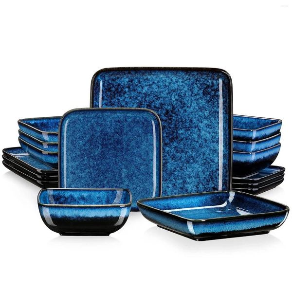 Piatti Vancasso Penna blu poppa set quadrato per glassa reattiva quadrata da 16 pezzi Dince cucina store store store con p con p