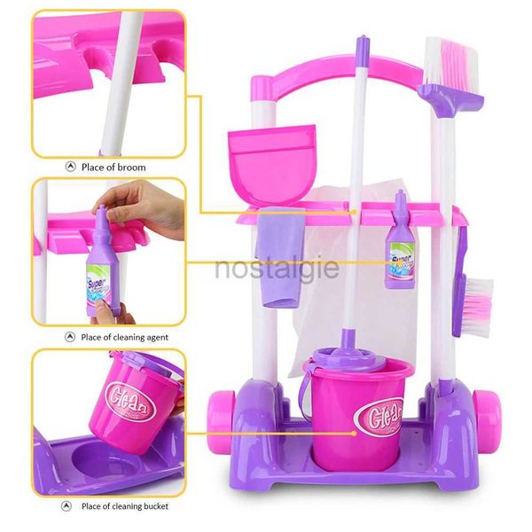 Cucine gioca alimentari per la pulizia del carrello set di carrelli Kids Finge Play Toy Little Helper Household Cart Play Set Child Cleaning Supplies Toy 2443