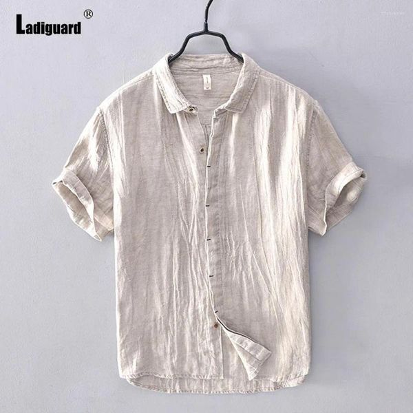 Camicie casual maschile camicetta di biancheria da uomo kaki bianca uomo per leisure uomini maniche corte camisa top busas hommes ropa maschio streetwear 2024