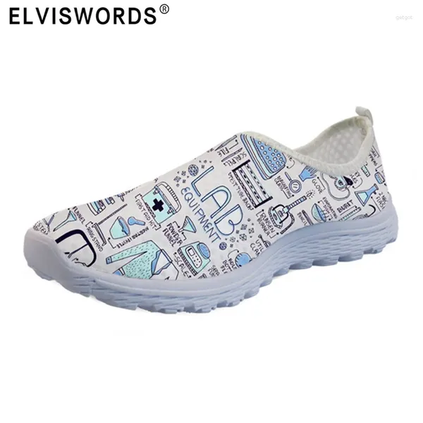 Sapatos casuais elviswords malha leve malha fofa padrão tênis respirável moda moda praia slip-on slowers woman planos