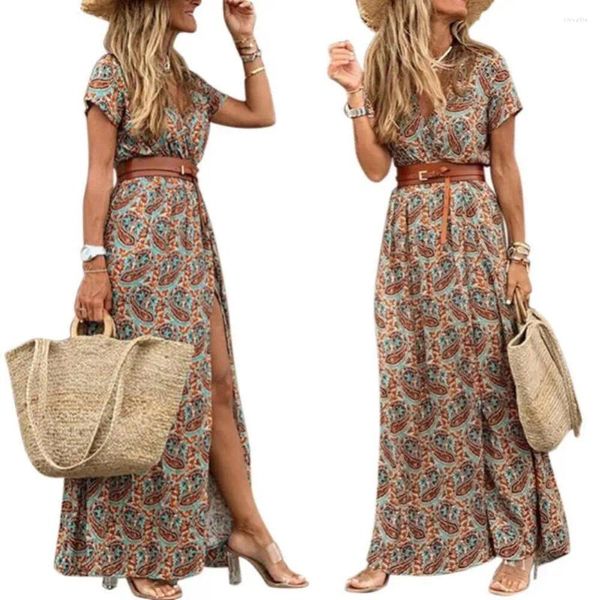 Vestidos casuais boho streetwear estilo mulheres v pesco