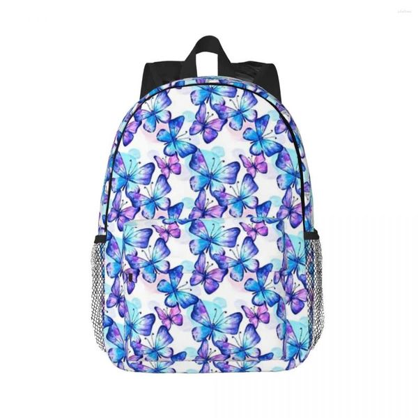 Rucksackschmetterlinge in blauen Aquarellen Teenager Buchbag Casual Schülern School Bag Laptop Rucksack Schulter großer Kapazität