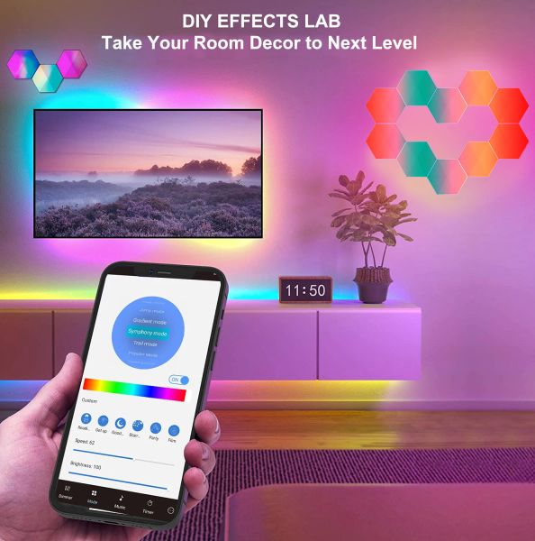 Контроль новая туйя Wi -Fi Smart App Control Splicing Light String Diy Музыка Гексагональная красочная светодиодная модуль панель рождественской панель рождественский домашний декор