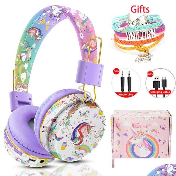 Наушники наушников беспроводной с микрофоном Rainbow Kids Girls Stereo Music Hearmet Hearpet Gamer TF Card для телефона Дети Drop Dure Dh31l