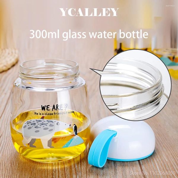 Copos de vinho YCALLEY 300ml dos desenhos animados bonito criativo copo de vidro casa resistente a altas temperaturas portátil garrafa de água à prova de vazamento para meninas