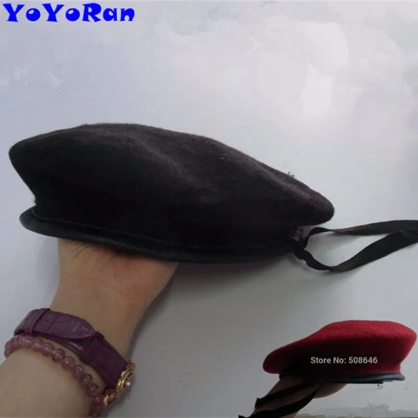 Camicie yoyoran 1pc man 100% lana berretto militare nero rosso blu navy lana solida color armea soldato berretto tattico berretto da cappello abbigliamento